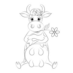 Sketch cartoon cow sitting, for children coloring book.