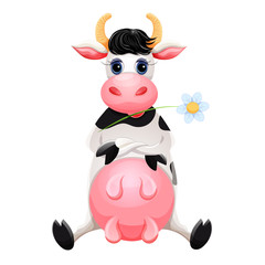 Sketch cartoon cow sitting, for children coloring book.