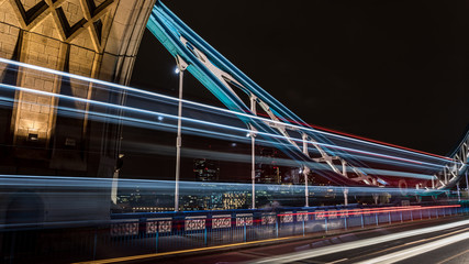 Light rays caused by a long exposure at the Towerbridge in London UK (GBR) at night.