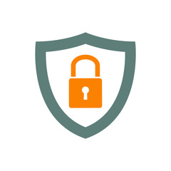 Logotipo escudo con candado en gris y naranja