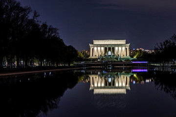 The Lincoln Memorial in Washington at night.