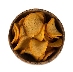 baked bread chips with dill and onions isolated on white