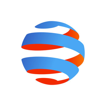 Logotipo esfera tridimensional abstracta con espiral en azul y naranja