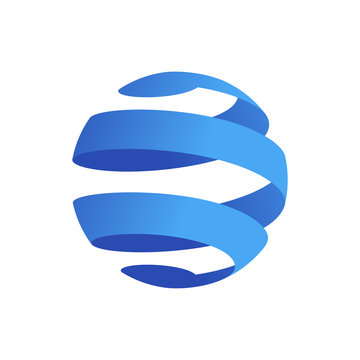 Logotipo esfera tridimensional abstracta con espiral en color azul