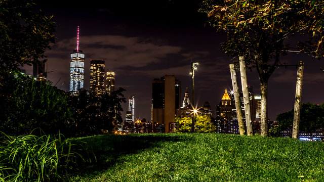 Brooklyn Dumbo Park by night with view to Manhattan