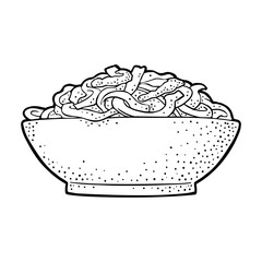 Noodle in the plate. Vintage black vector engraving