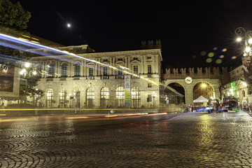 Fototapeta premium Tourist Train to turn the city into the square in the center of Verona at Portoni della Bra
