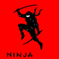Ninja with sword preparing to attack. Vector illustration.