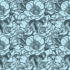 Vector seamless pattern with peony flowers.