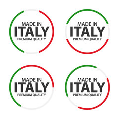 Fototapeta premium Set of four Italian icons, Made in Italy, premium quality stickers and symbols, simple vector illustration isolated on white background