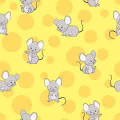 Cute cartoon mouse and cheese seamless pattern.
