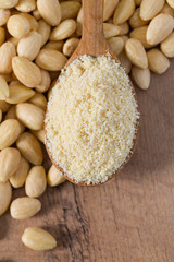 almond flour in a wooden spoon