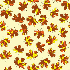 Autumn background. Seamless pattern with maple leaves. Vector illustration
