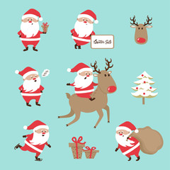 Set of cartoon Santa Claus. Christmas collection.