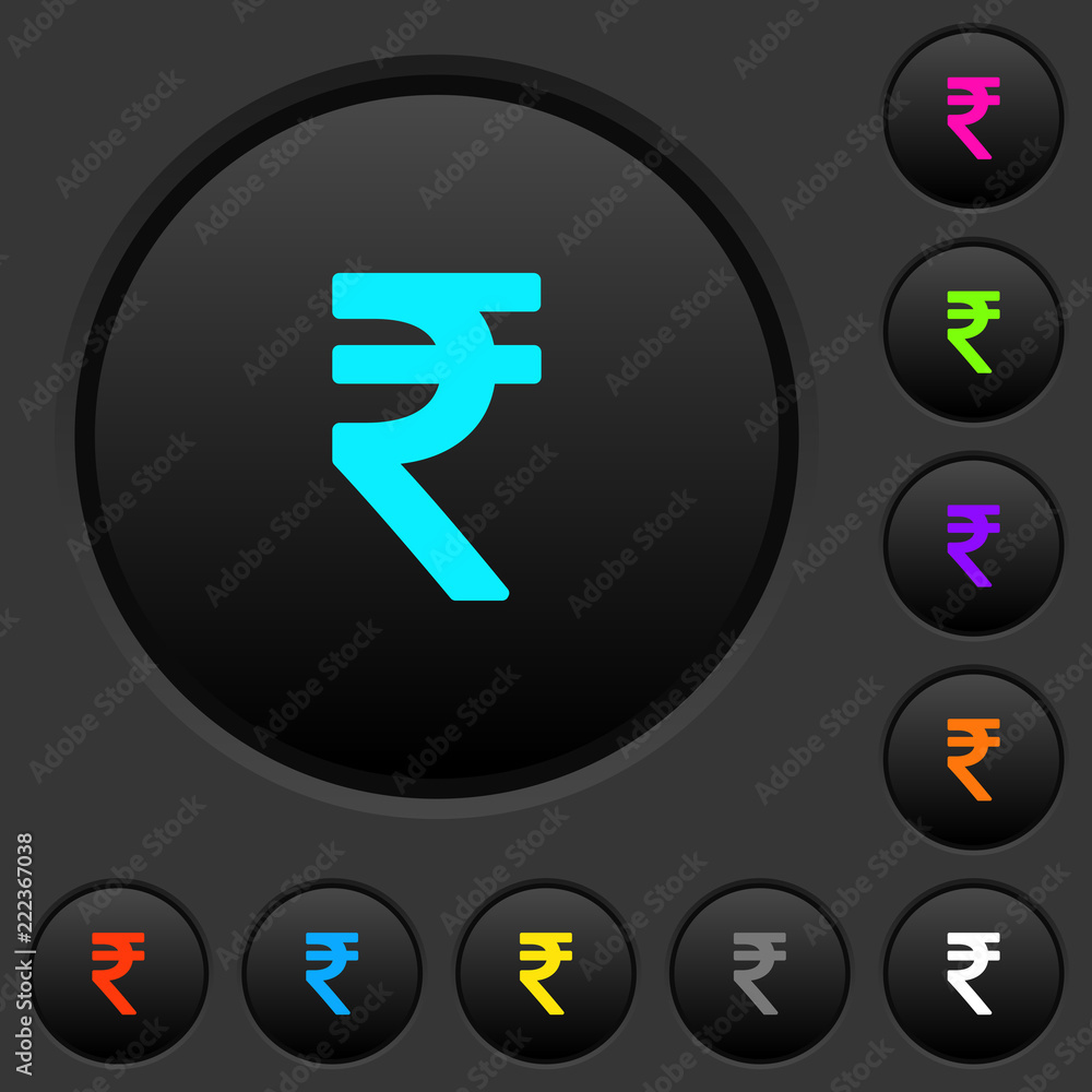 Poster indian rupee sign dark push buttons with color icons