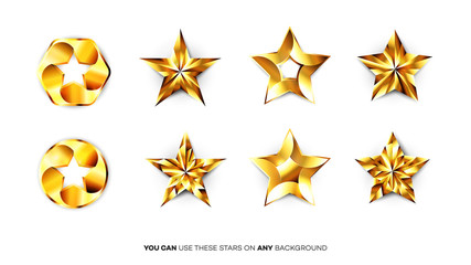 Vector Perfect Glossy Golden Stars. Template For Christmas, Award Or Five Stars Rating Design