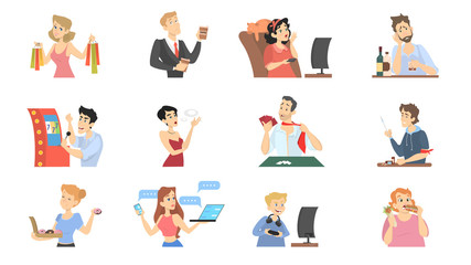 People with different bad habits set illustration