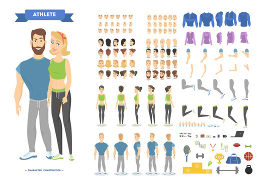 Cute fitness couple character animation vector set