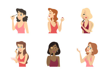 Pretty women doing make up set illustration