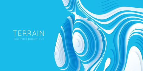 Abstract paper cut terrain. Paper sclices with soft shadow form 3d hills. Minimalistic design. Vector illustration. Paper craft landscape.