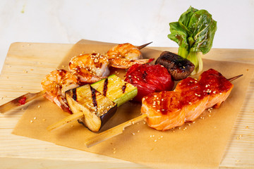 Salmon, shrimp and vegetables