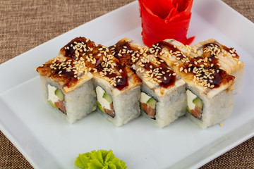 Roll with eel and salmon