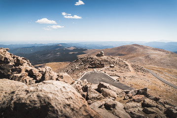 Landscape view of the road at the top of Mount Evans in Colorado. 