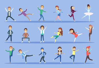 Fototapeta premium Set of ice skating people in different poses