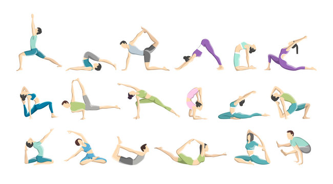 Set of yoga asana for men and women