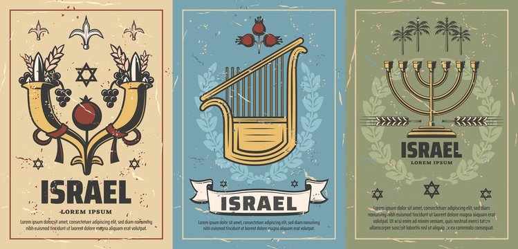 Israel posters with culture or religion symbols