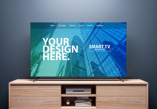 Smart TV on a Wooden Console Mockup