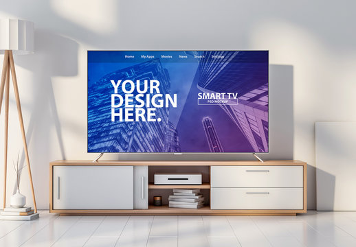 Smart TV on a White Console Mockup