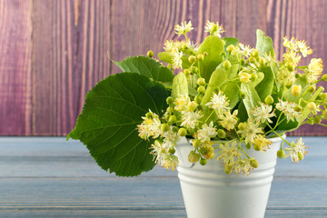 Beautiful Summer Bouquet over Wood Table Texture