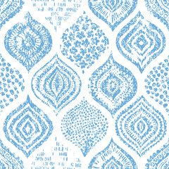 Seamless watercolor blue-white pattern. Elegant ornament for textile. Vintage bohemian print. Vector illustration.