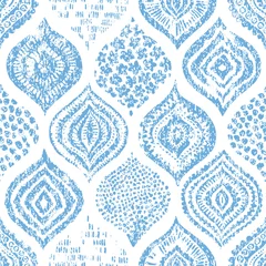 Muurstickers Blauw wit Naadloze aquarel blauw-wit patroon. Elegant ornament voor textiel. Vintage Boheemse print. Vector illustratie.