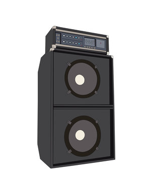 Big vintage bass amplifier vector illustration isolated with white background.