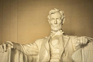 Statue of Abraham Lincoln Memorial on the National Mall in Washington DC USA