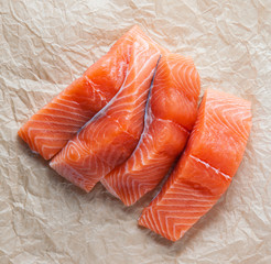 Raw salmon fillets