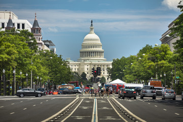 United States Capitol and the Senate Building from downtown Pennsylvania Avenue Washington DC USA