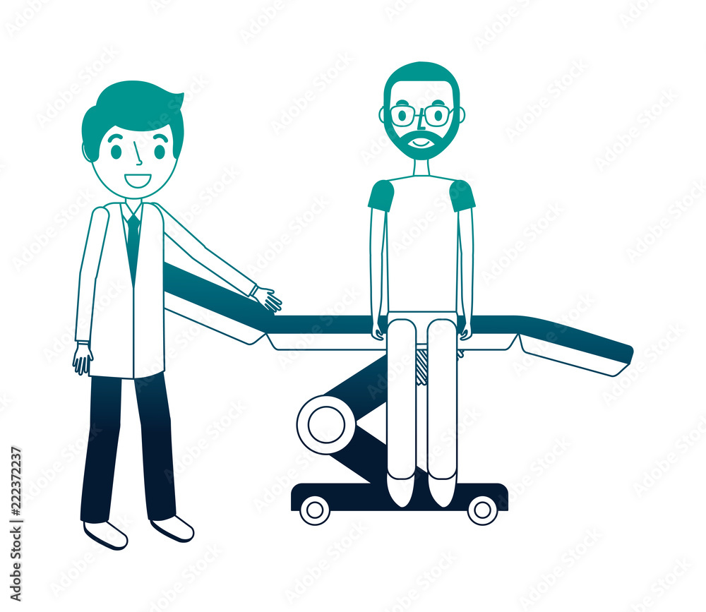 Sticker doctor with patient and stretcher