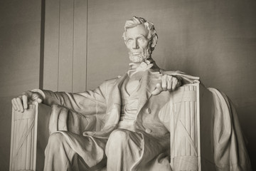 Statue of Abraham Lincoln Memorial on the National Mall in Washington DC USA