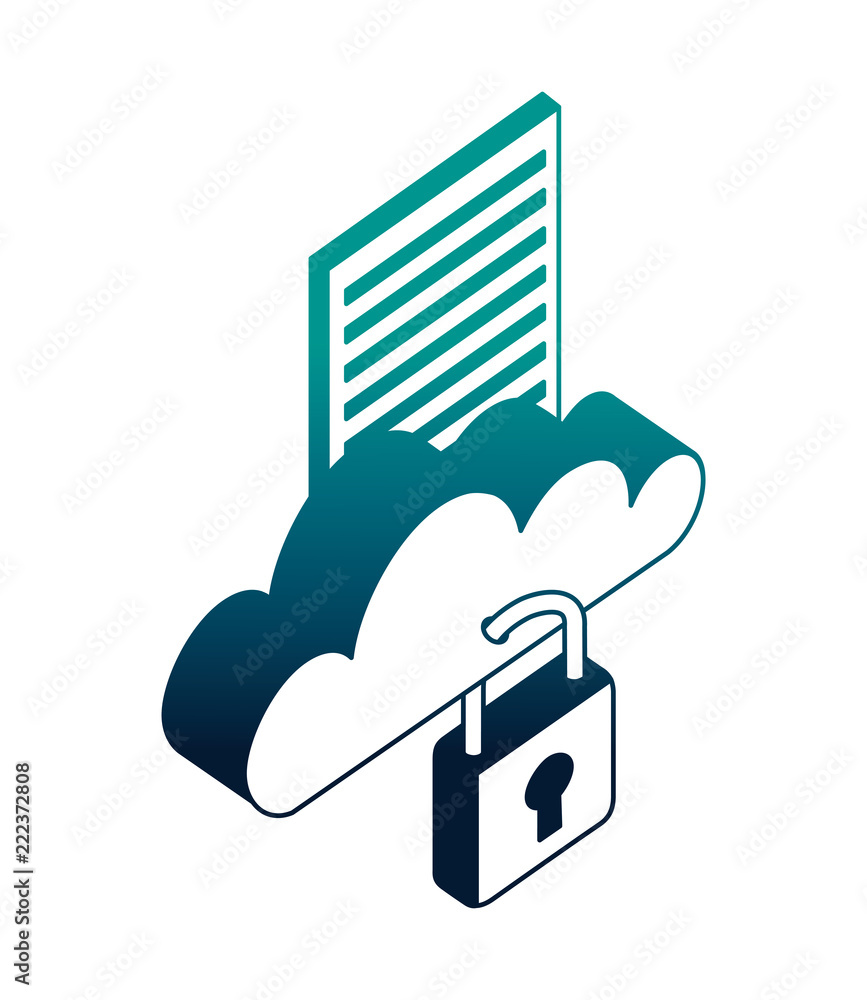 Poster cloud computing with document and padlock