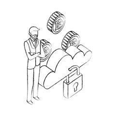 businessman with cloud computing and bitcoins