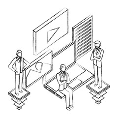 businessmen group teamwork with network icons
