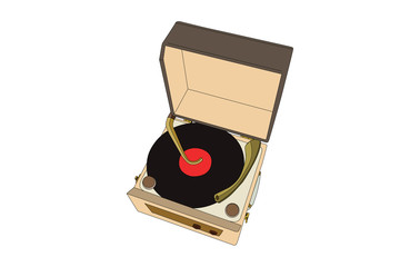 Vintage record player turntable vector illustration.