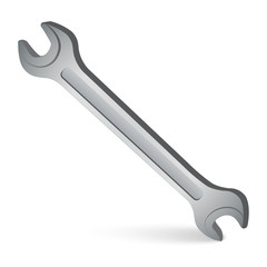 Metal wrench on white background