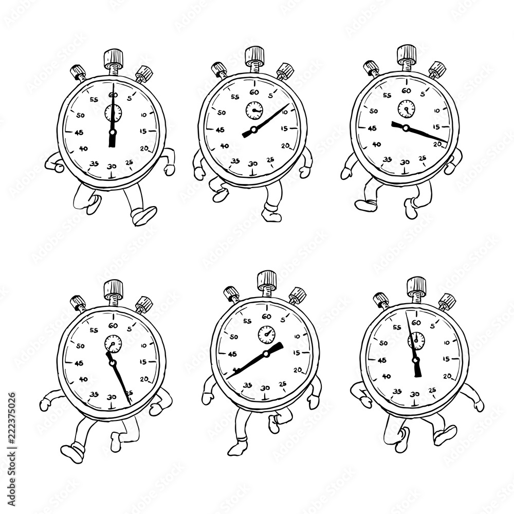 Poster stopwatch running run cycle drawing sequence