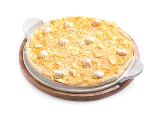 Fresh tasty homemade pizza on white background