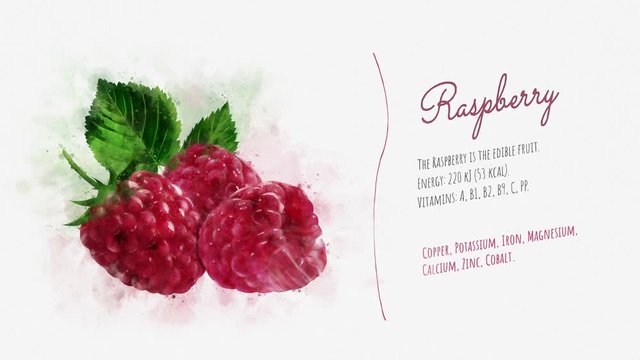 Card about the energy value of Raspberry