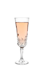 Glass of sparkling rose champagne isolated on white